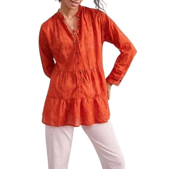 Anthropologie Pilcro Tiered Tunic Blouse - Orange - XS - Picture 2 of 16